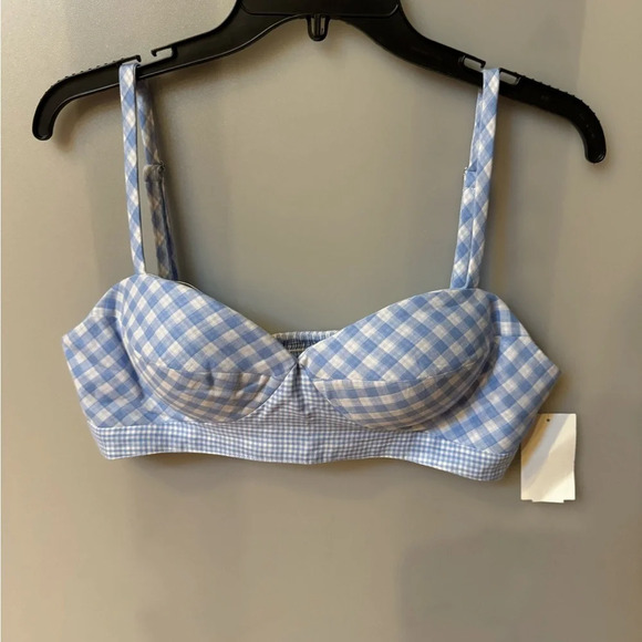 Favorite Daughter Ex Boyfriend Bra Top Gingham Blue Size Large - Picture 2 of 4